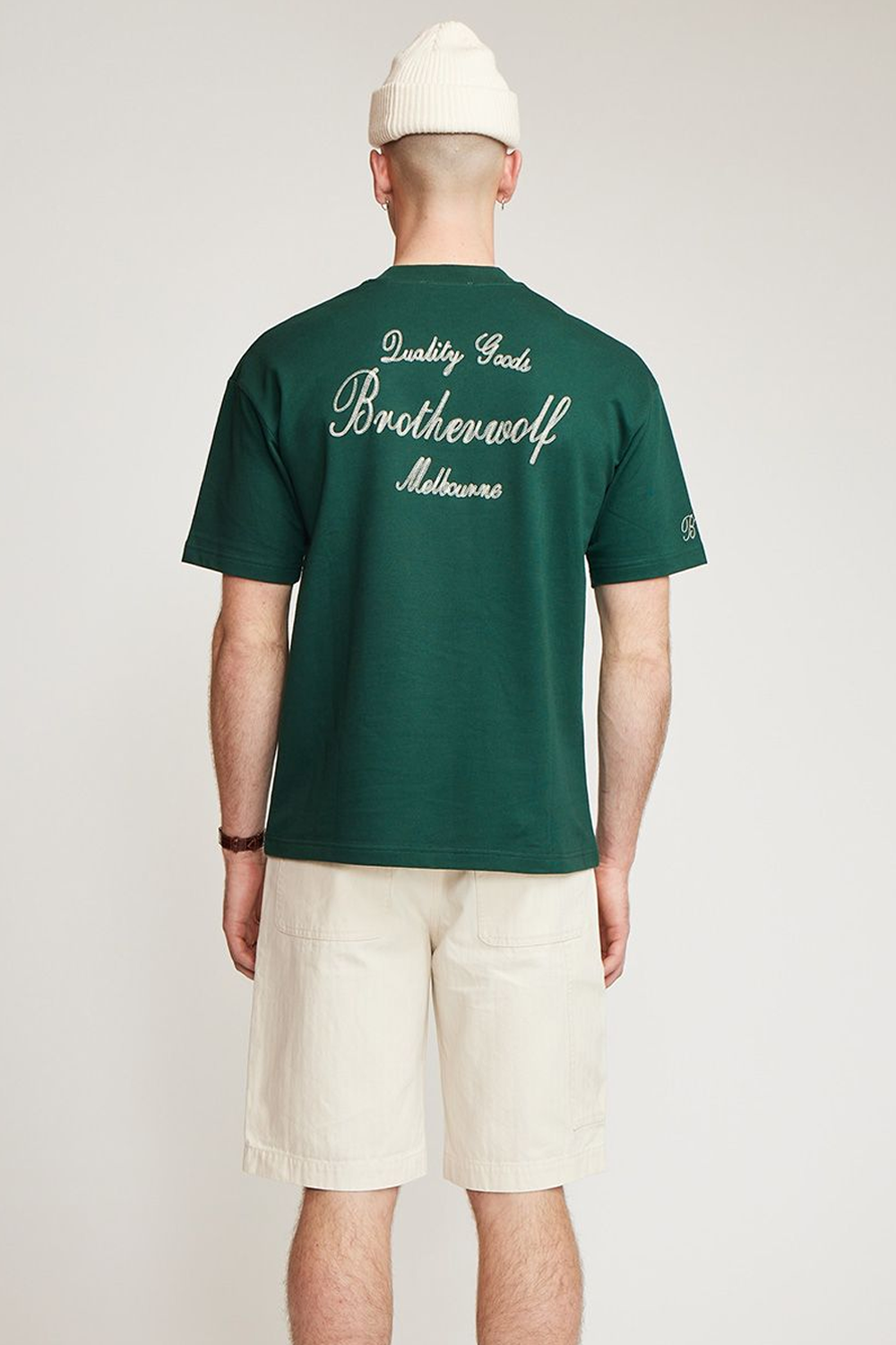 Brother Wolf Quality Goods Tee Bottle Green | Brotherwolf | Mad About The Boy