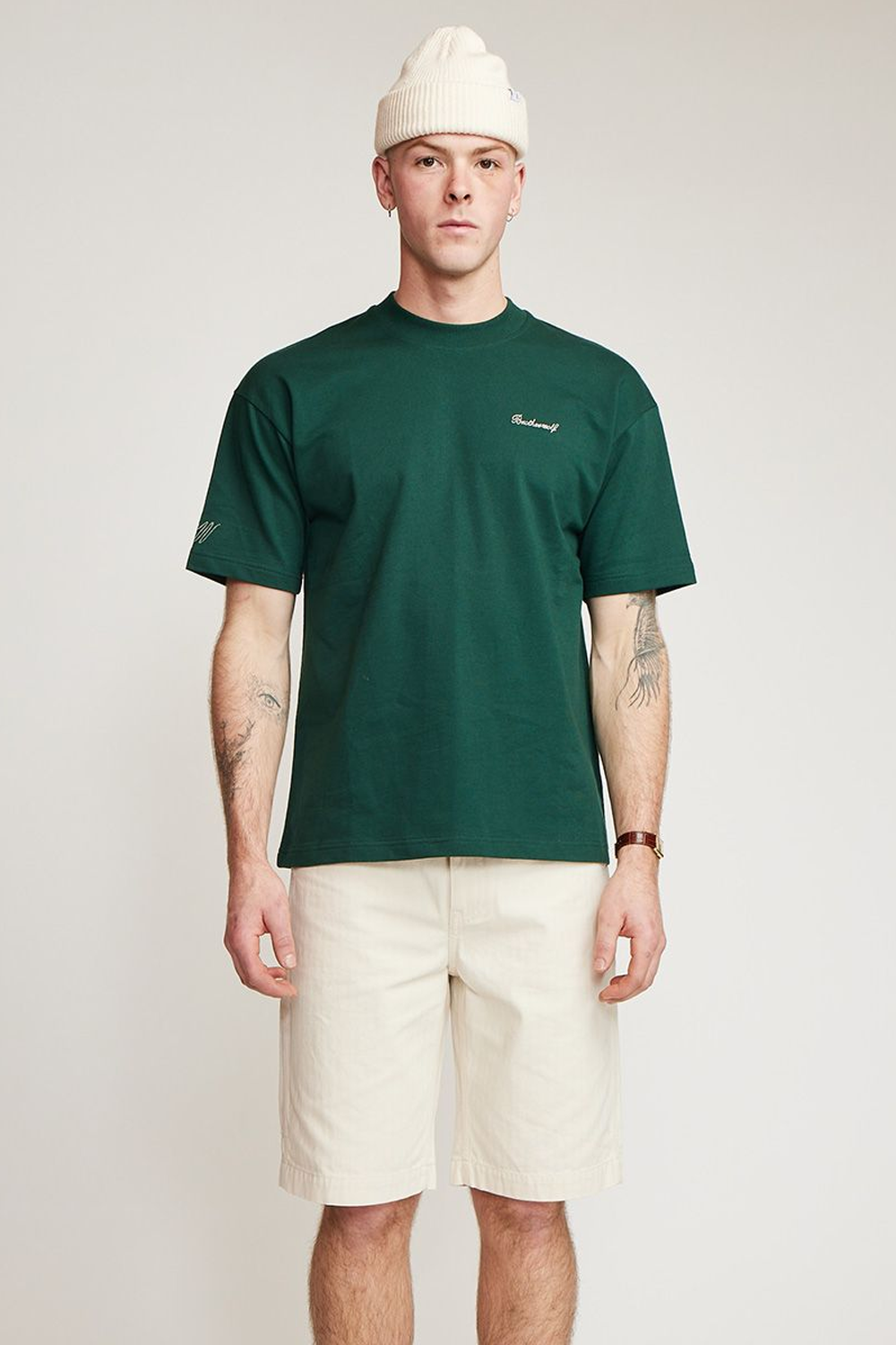 Brother Wolf Quality Goods Tee Bottle Green | Brotherwolf | Mad About The Boy